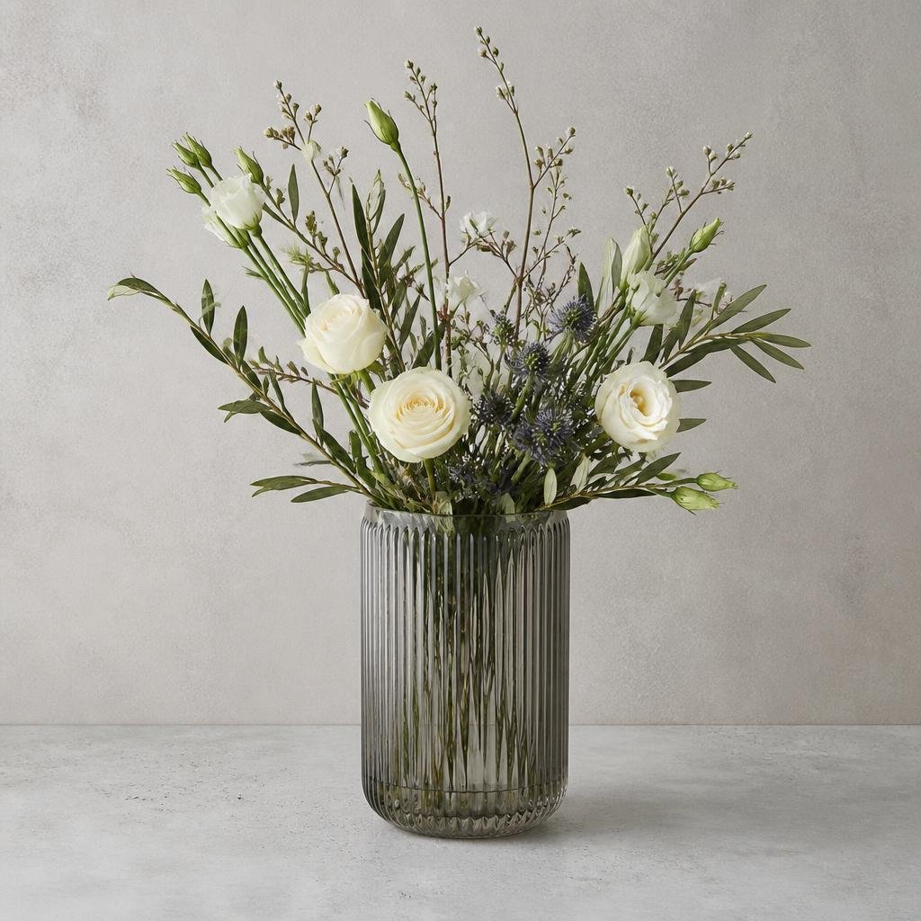 Ribbed Smoke Glass Vase